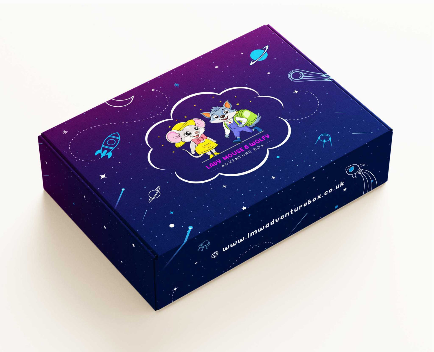 Lady Mouse and Wolfy themed monthly subscription box for imaginative play and wellbeing for children aged 4-12